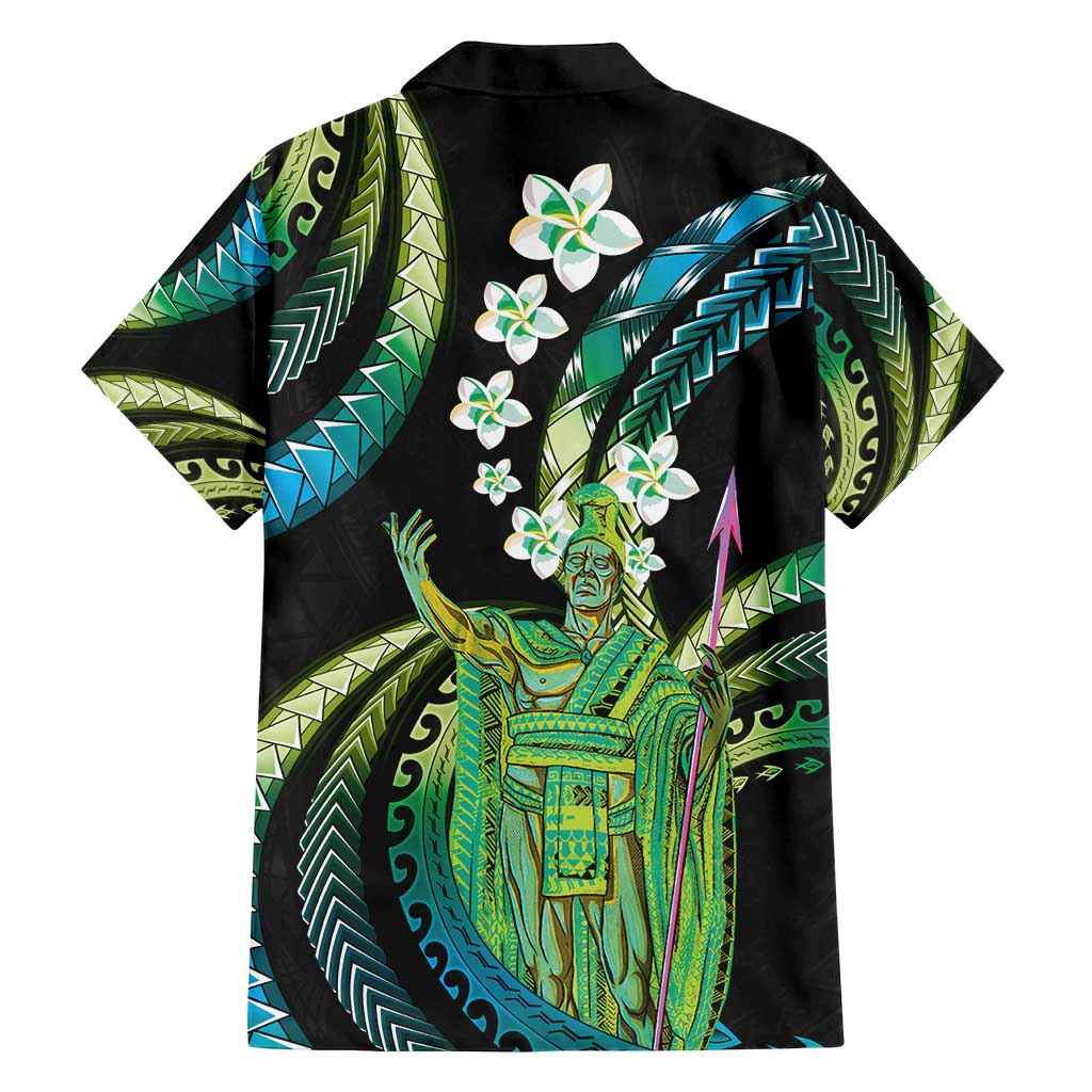 Hawaii King Kamehameha Family Matching Off Shoulder Maxi Dress and Hawaiian Shirt Fantastic Plumeria Chartreuse Cyan