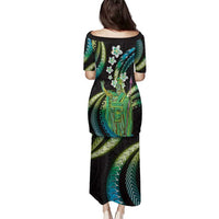 Hawaii King Kamehameha Family Matching Puletasi and Hawaiian Shirt Fantastic Plumeria Chartreuse Cyan