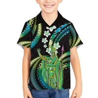 Hawaii King Kamehameha Family Matching Tank Maxi Dress and Hawaiian Shirt Fantastic Plumeria Chartreuse Cyan