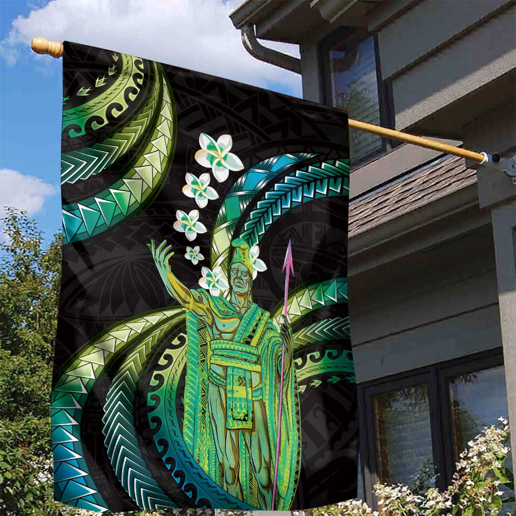 Hawaii King Kamehameha Garden Flag Fantastic Plumeria Chartreuse Cyan