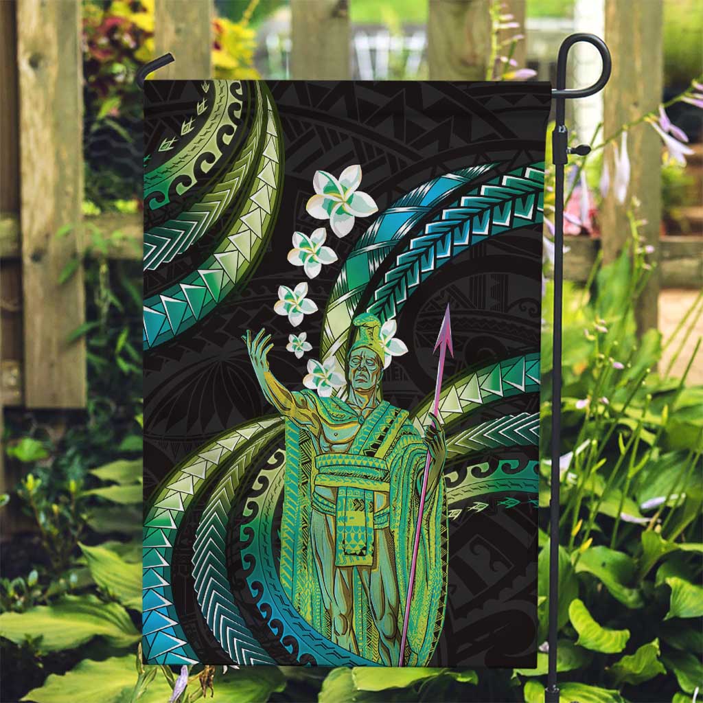 Hawaii King Kamehameha Garden Flag Fantastic Plumeria Chartreuse Cyan