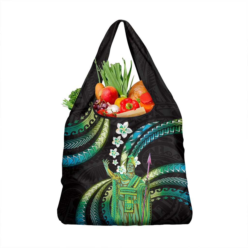 Hawaii King Kamehameha Grocery Bag Fantastic Plumeria Chartreuse Cyan