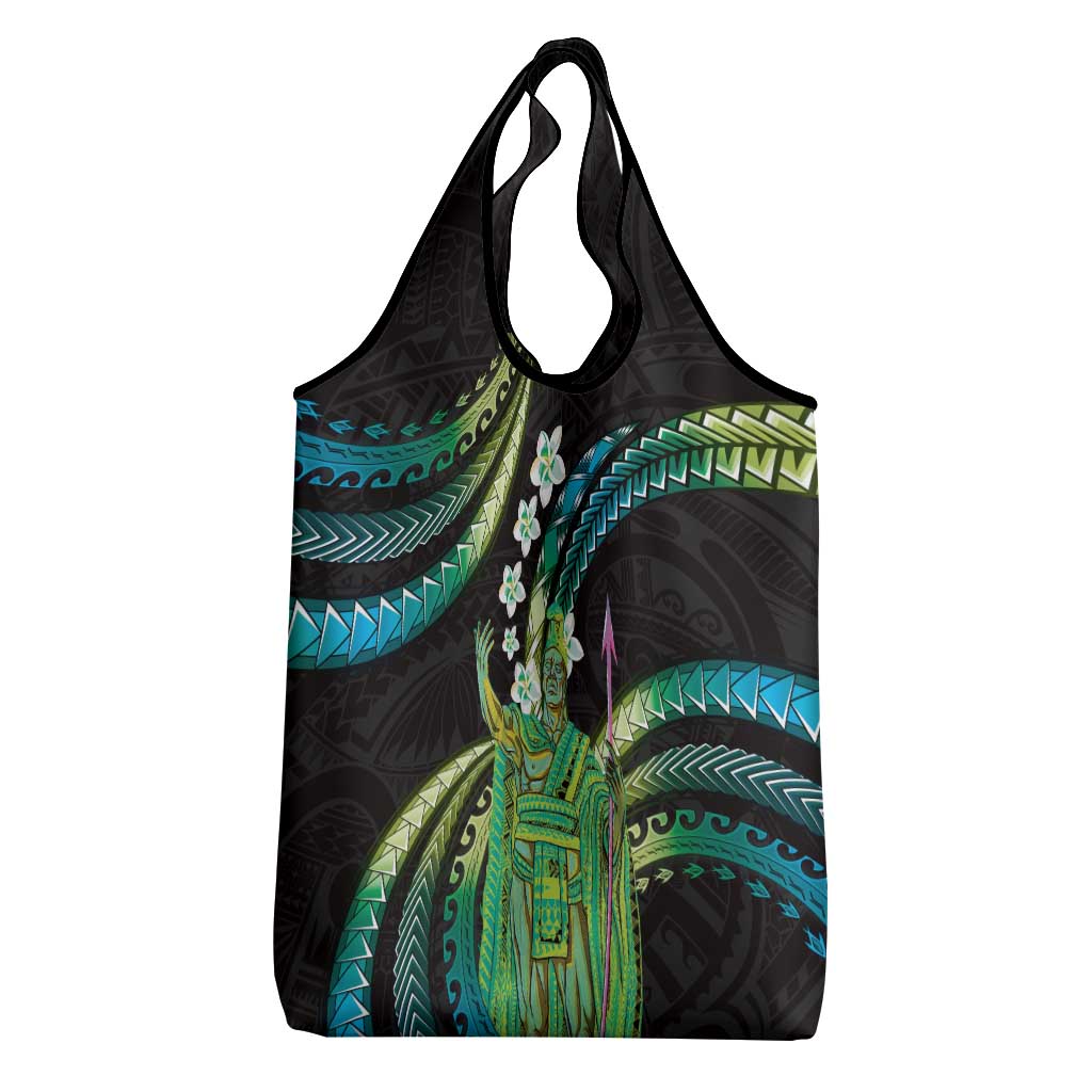 Hawaii King Kamehameha Grocery Bag Fantastic Plumeria Chartreuse Cyan