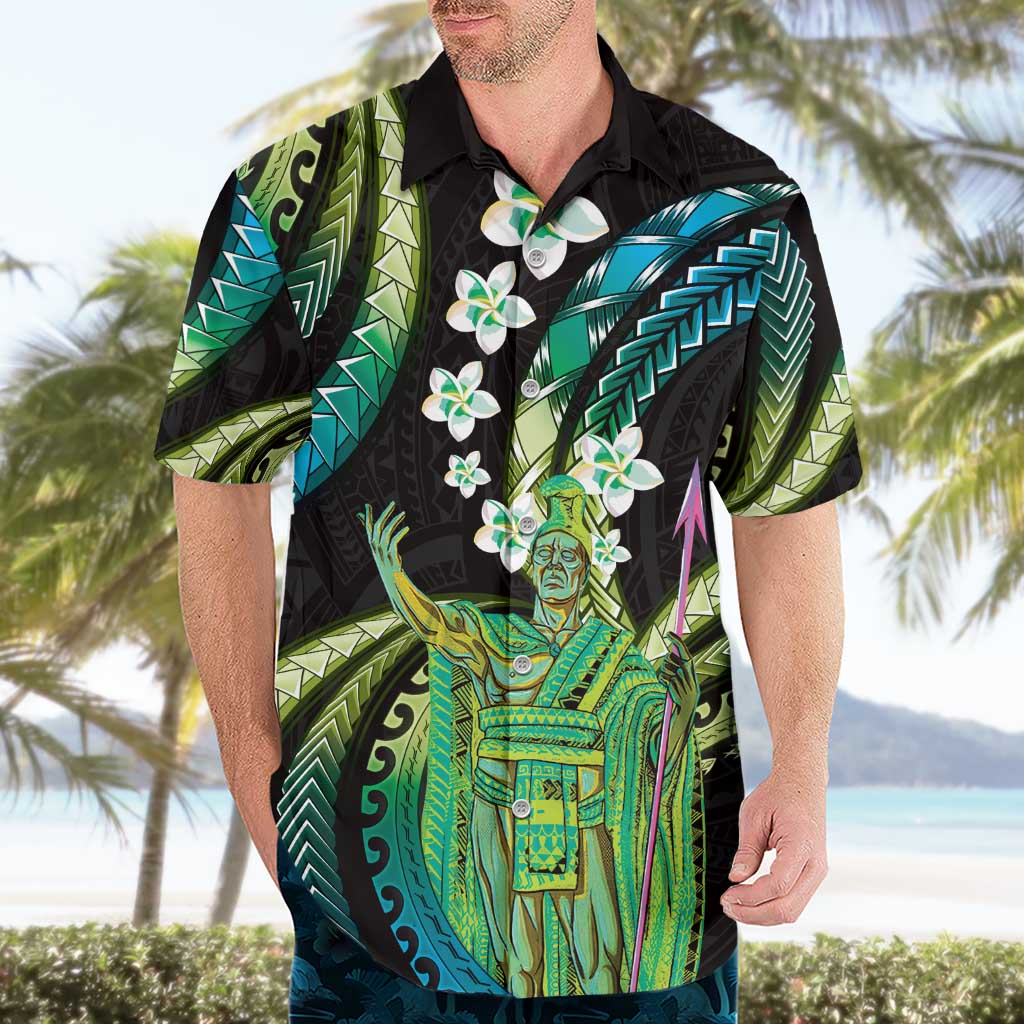 Hawaii King Kamehameha Hawaiian Shirt Fantastic Plumeria Chartreuse Cyan