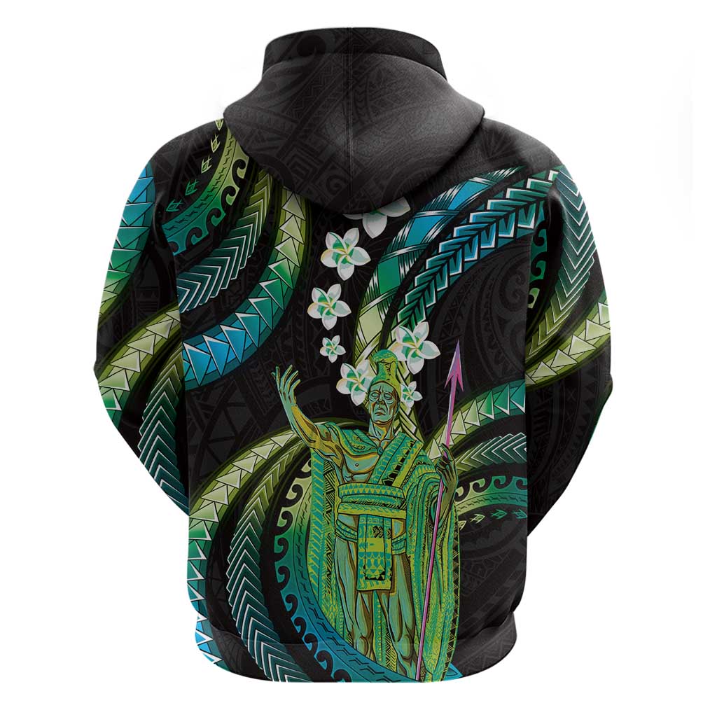 Hawaii King Kamehameha Hoodie Fantastic Plumeria Chartreuse Cyan