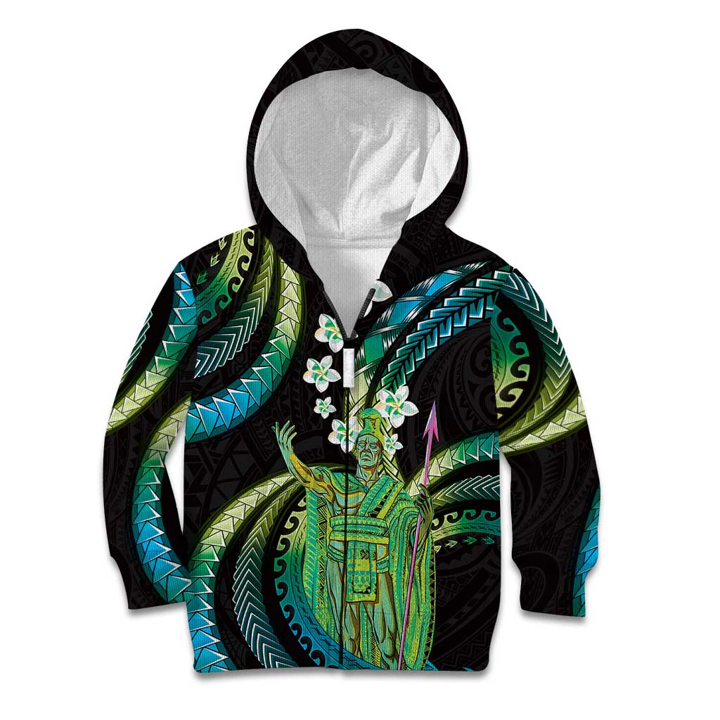 Hawaii King Kamehameha Kid Hoodie Fantastic Plumeria Chartreuse Cyan