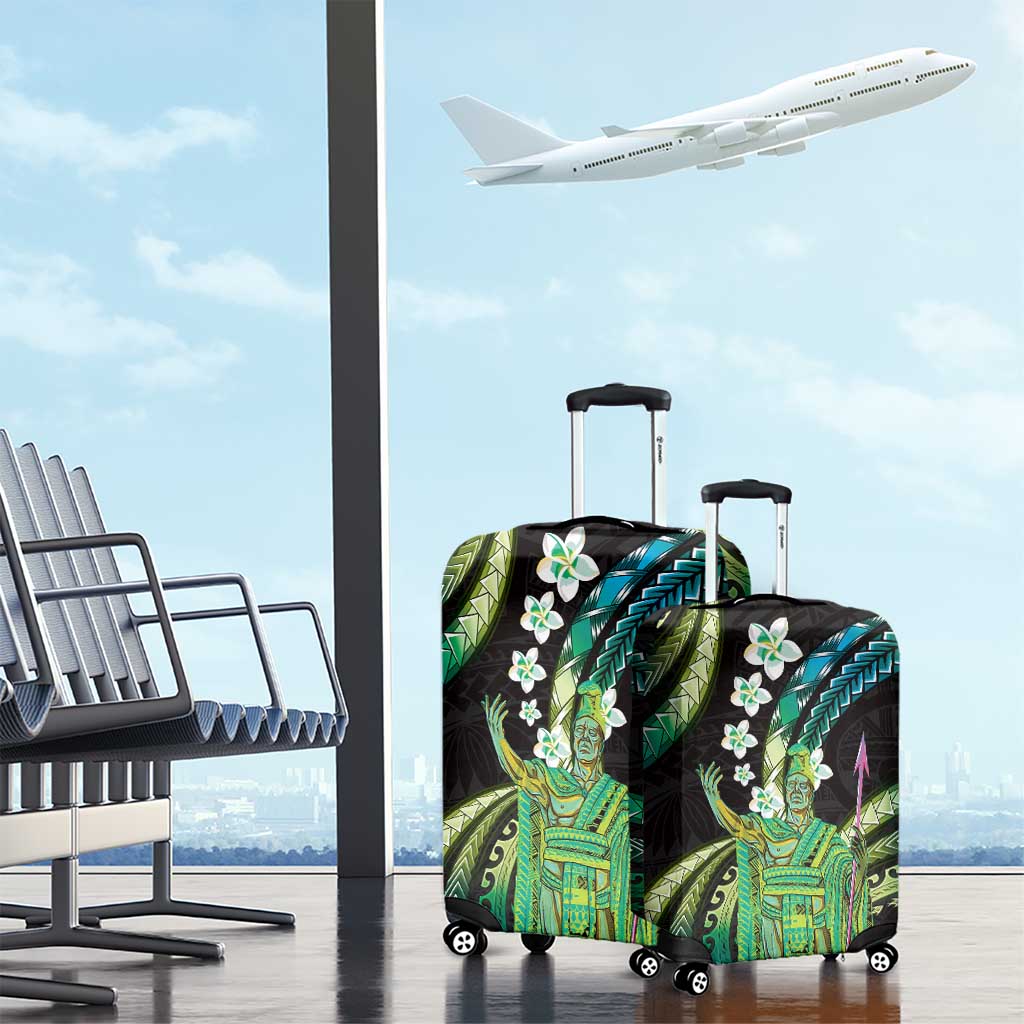 Hawaii King Kamehameha Luggage Cover Fantastic Plumeria Chartreuse Cyan
