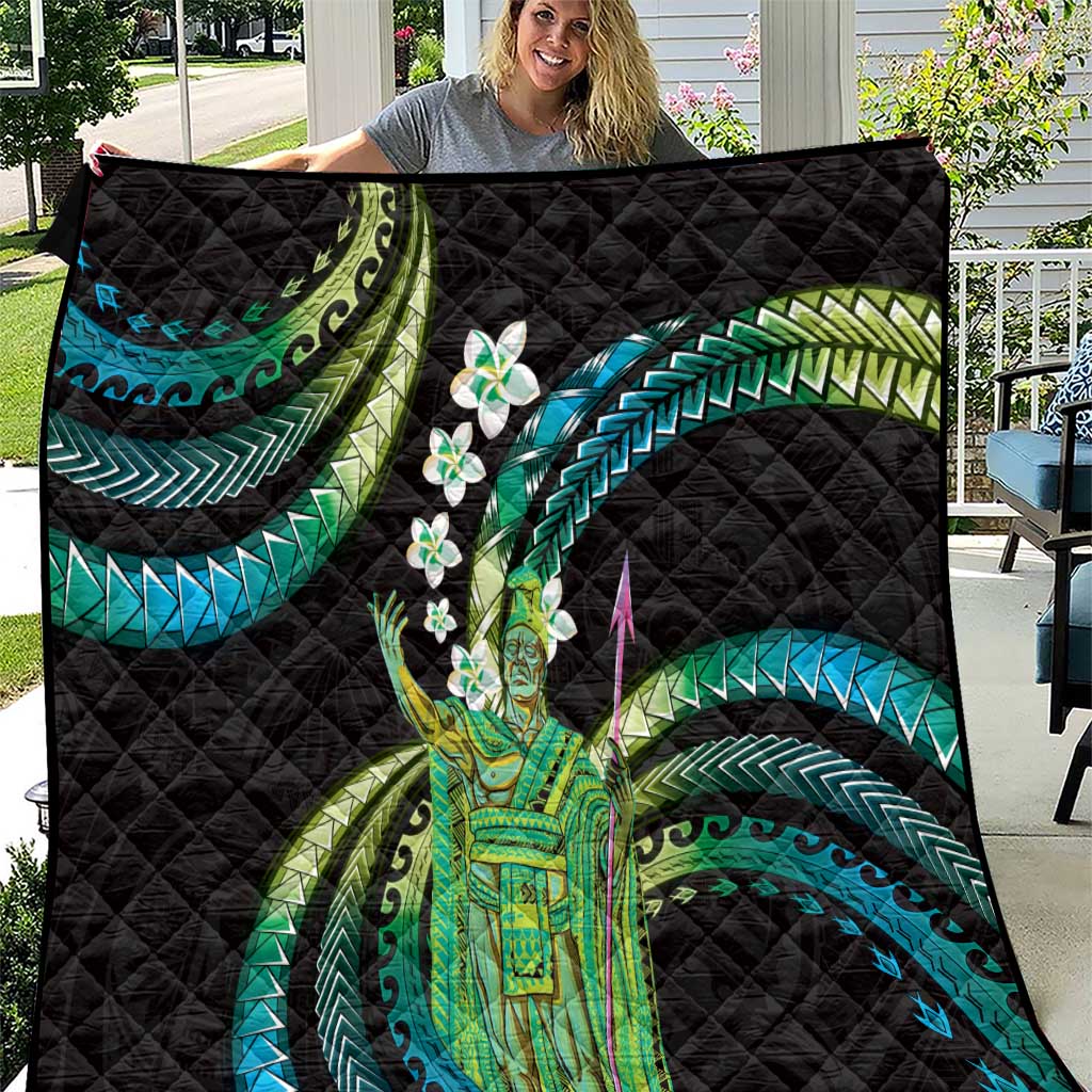 Hawaii King Kamehameha Quilt Fantastic Plumeria Chartreuse Cyan