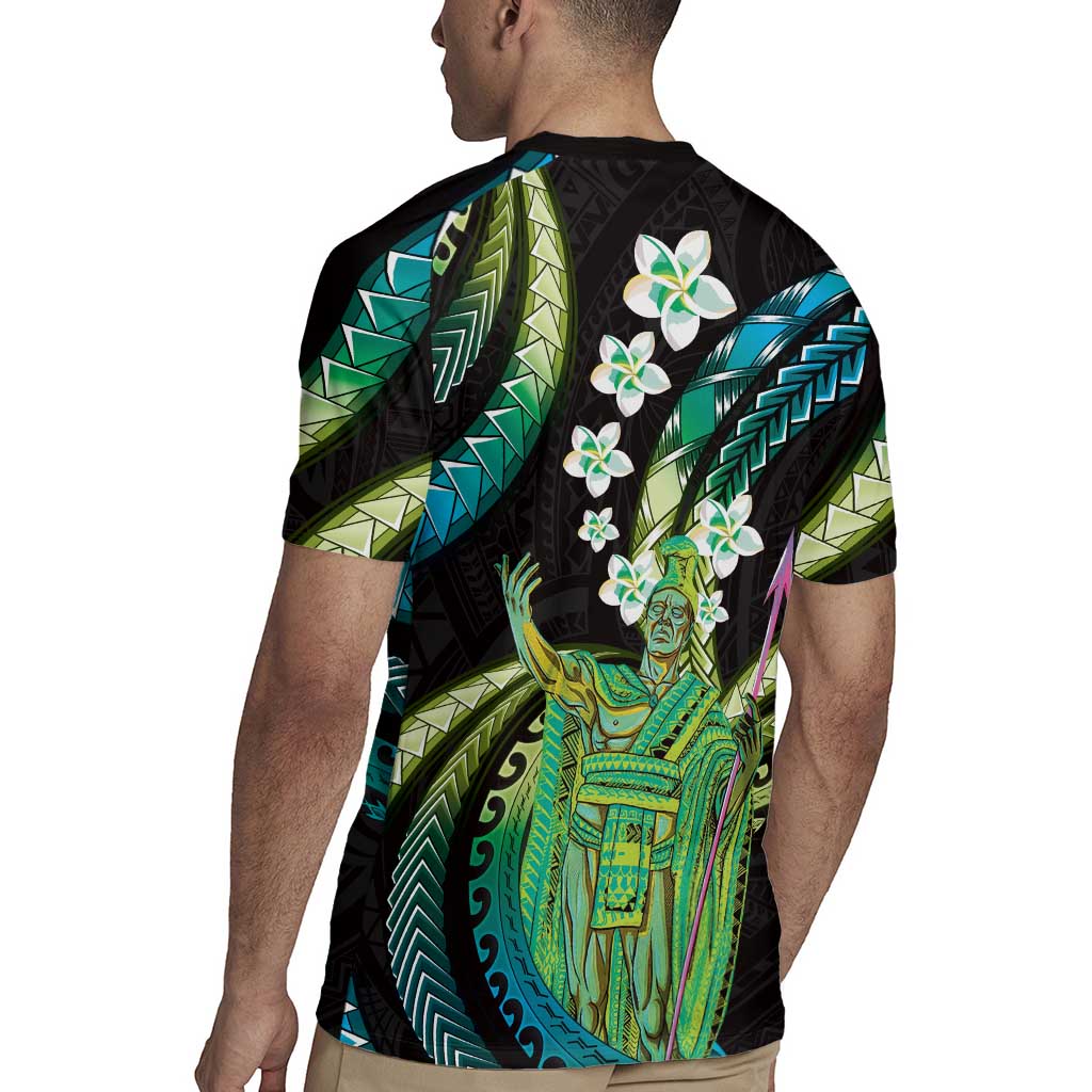 Hawaii King Kamehameha Rugby Jersey Fantastic Plumeria Chartreuse Cyan
