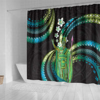 Hawaii King Kamehameha Shower Curtain Fantastic Plumeria Chartreuse Cyan