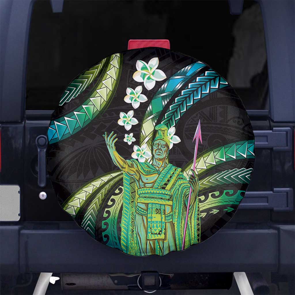 Hawaii King Kamehameha Spare Tire Cover Fantastic Plumeria Chartreuse Cyan