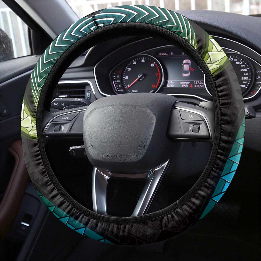 Hawaii King Kamehameha Steering Wheel Cover Fantastic Plumeria Chartreuse Cyan