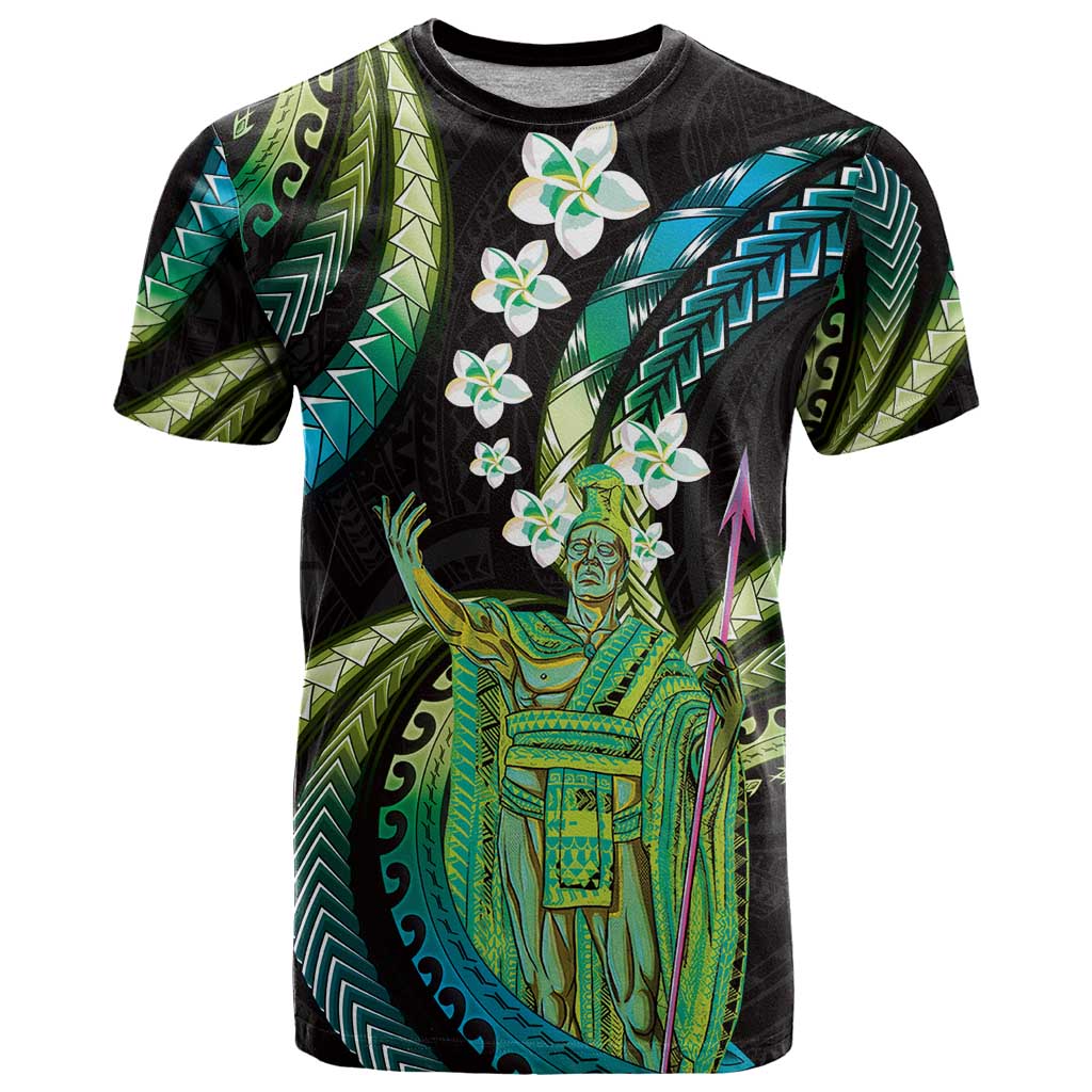 Hawaii King Kamehameha T Shirt Fantastic Plumeria Chartreuse Cyan
