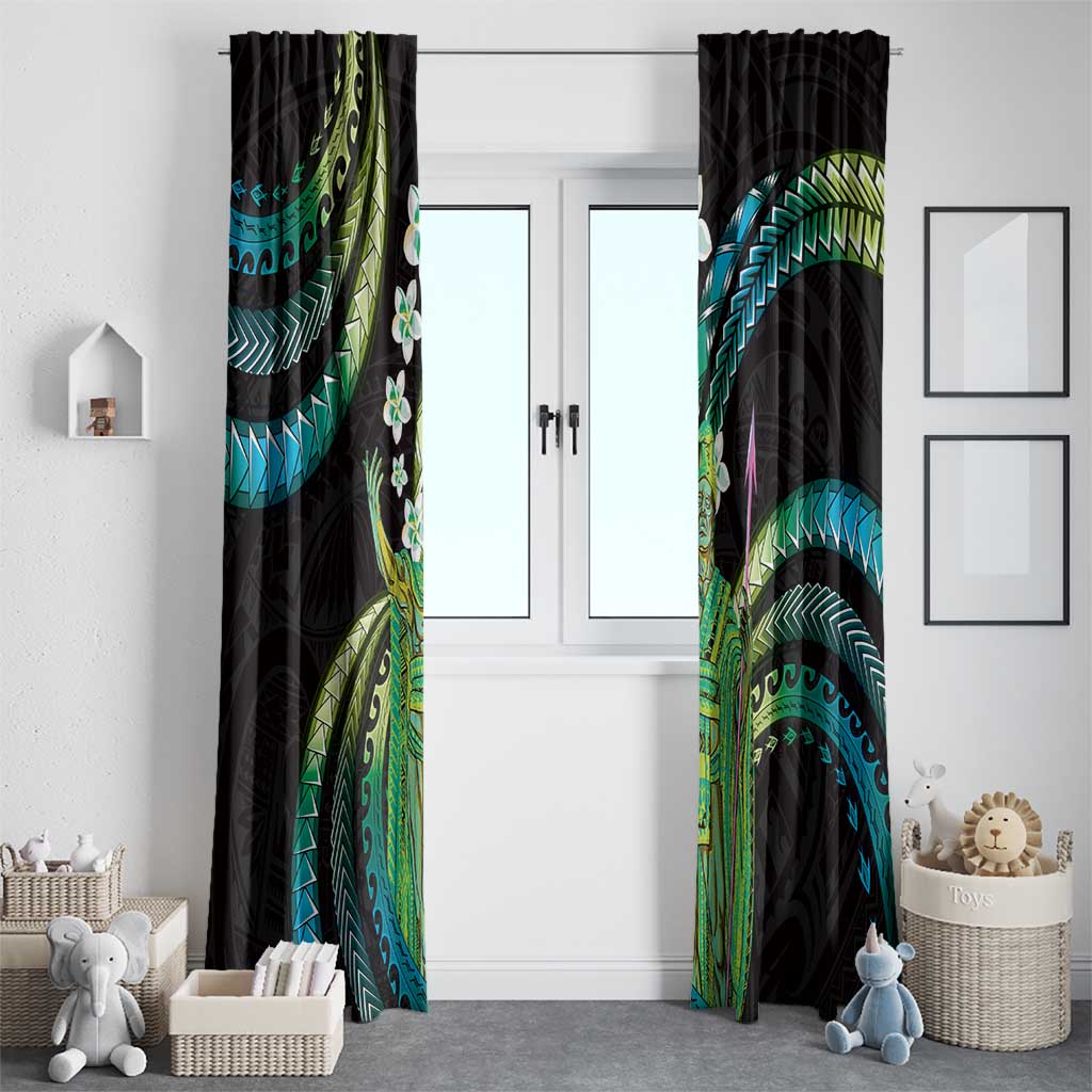 Hawaii King Kamehameha Window Curtain Fantastic Plumeria Chartreuse Cyan