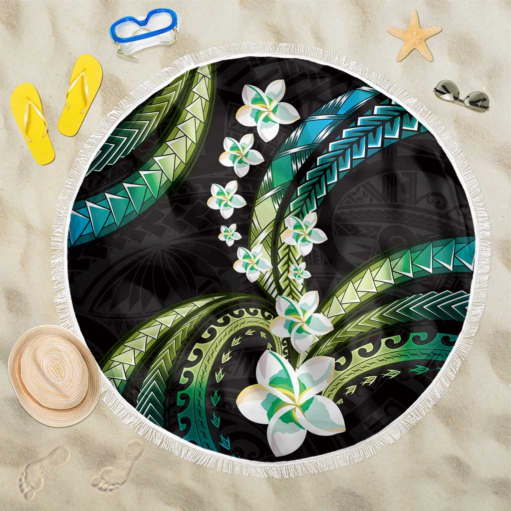 Hawaii Plumeria Beach Blanket Chartreuse Cyan Polynesian Pattern LT01 One Size 150cm Cyan - Polynesian Pride