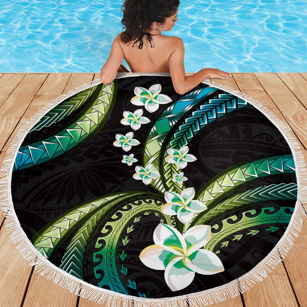 Hawaii Plumeria Beach Blanket Chartreuse Cyan Polynesian Pattern LT01 - Polynesian Pride