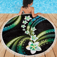 Hawaii Plumeria Beach Blanket Chartreuse Cyan Polynesian Pattern LT01 - Polynesian Pride