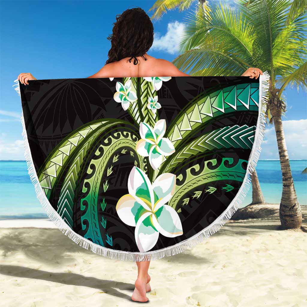 Hawaii Plumeria Beach Blanket Chartreuse Cyan Polynesian Pattern LT01 - Polynesian Pride