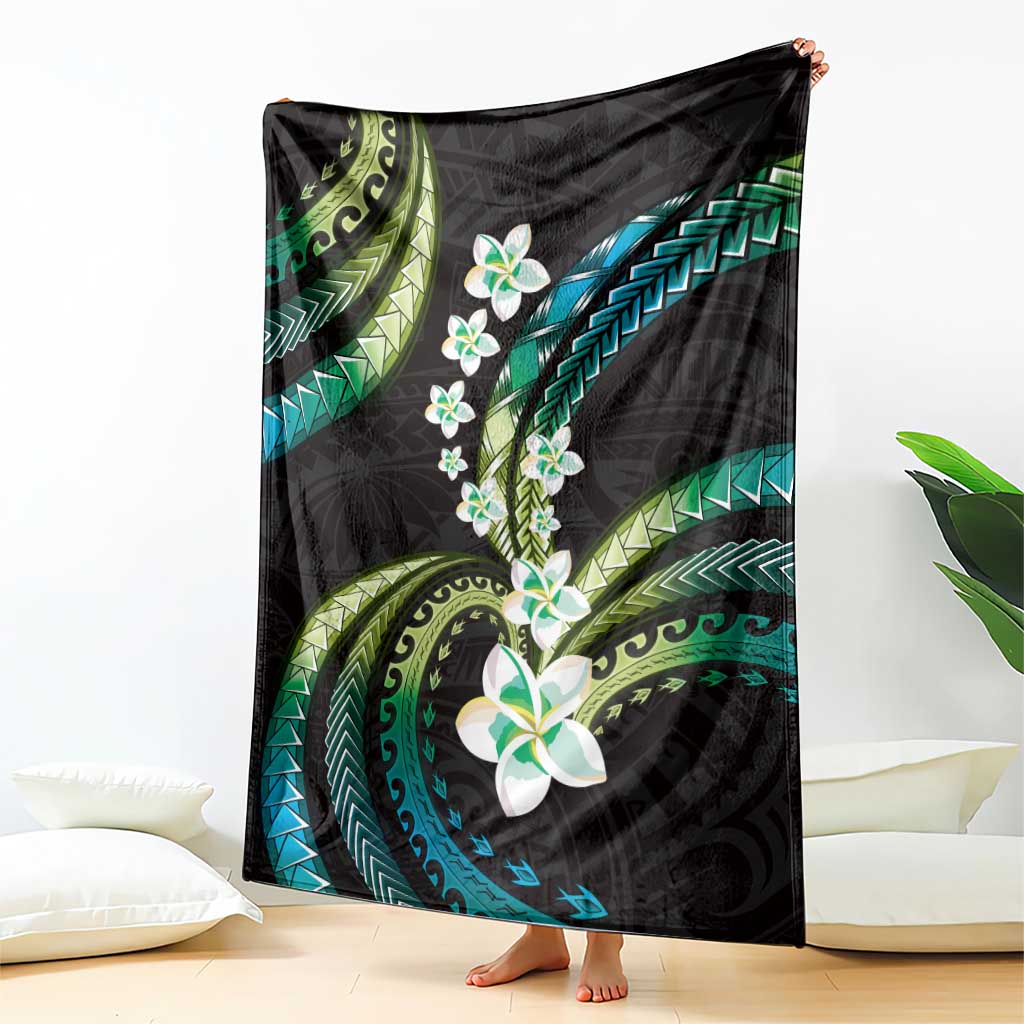 Hawaii Plumeria Blanket Chartreuse Cyan Polynesian Pattern LT01 - Polynesian Pride
