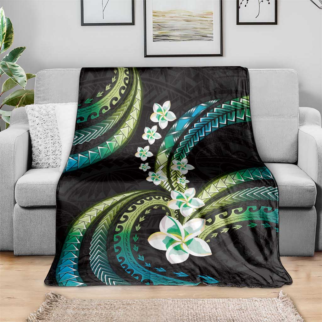 Hawaii Plumeria Blanket Chartreuse Cyan Polynesian Pattern LT01 - Polynesian Pride