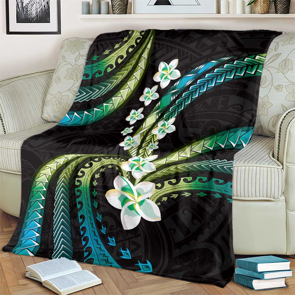Hawaii Plumeria Blanket Chartreuse Cyan Polynesian Pattern LT01 - Polynesian Pride