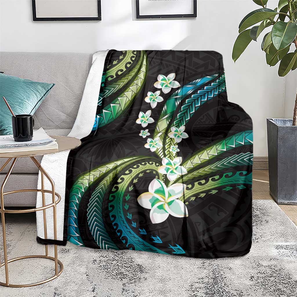 Hawaii Plumeria Blanket Chartreuse Cyan Polynesian Pattern LT01 - Polynesian Pride