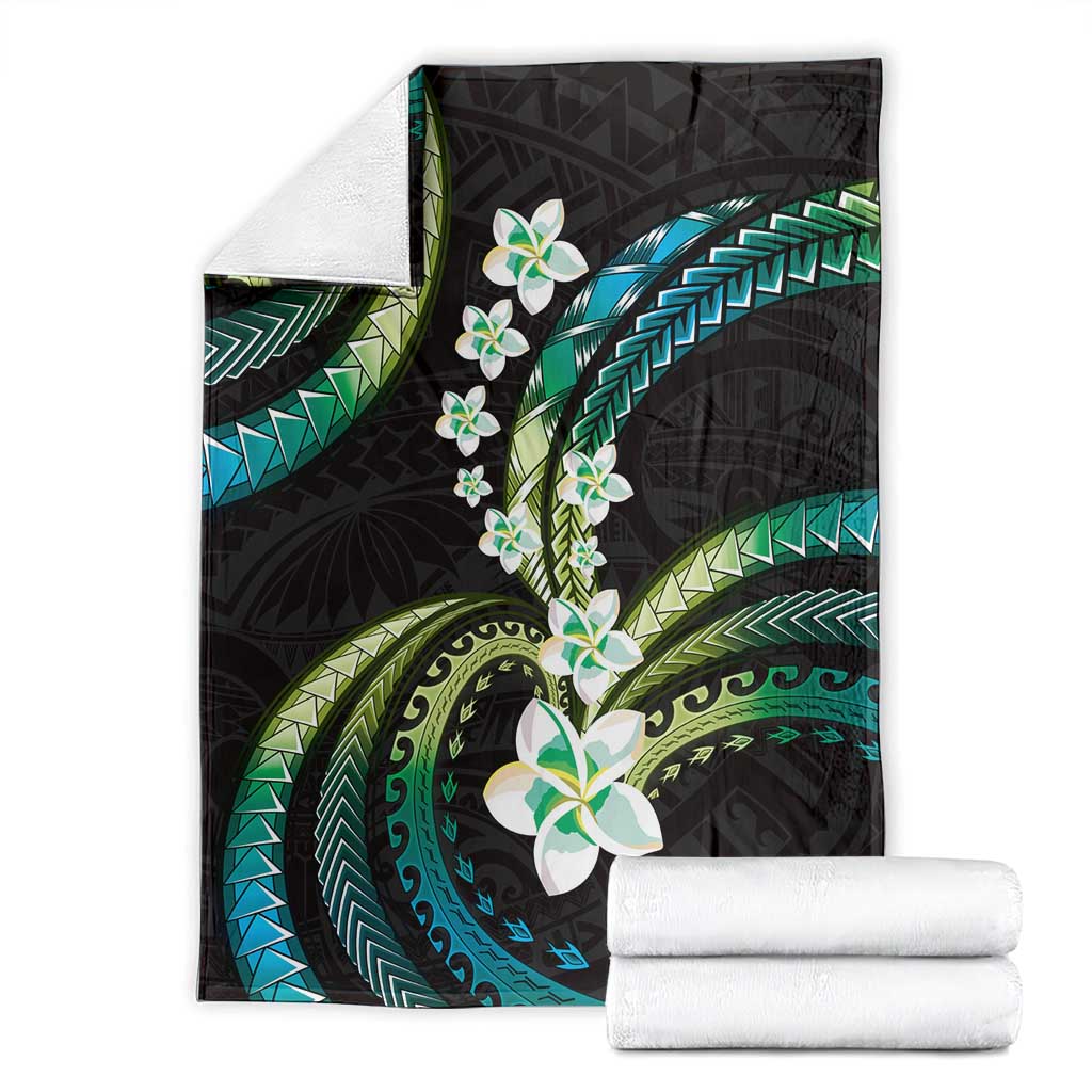 Hawaii Plumeria Blanket Chartreuse Cyan Polynesian Pattern LT01 - Polynesian Pride