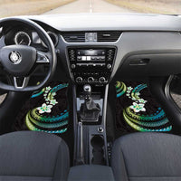 Hawaii Plumeria Car Mats Chartreuse Cyan Polynesian Pattern
