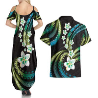 Hawaii Plumeria Couples Matching Summer Maxi Dress and Hawaiian Shirt Chartreuse Cyan Polynesian Pattern LT01 - Polynesian Pride