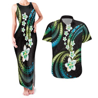 Hawaii Plumeria Couples Matching Tank Maxi Dress and Hawaiian Shirt Chartreuse Cyan Polynesian Pattern LT01 Cyan - Polynesian Pride
