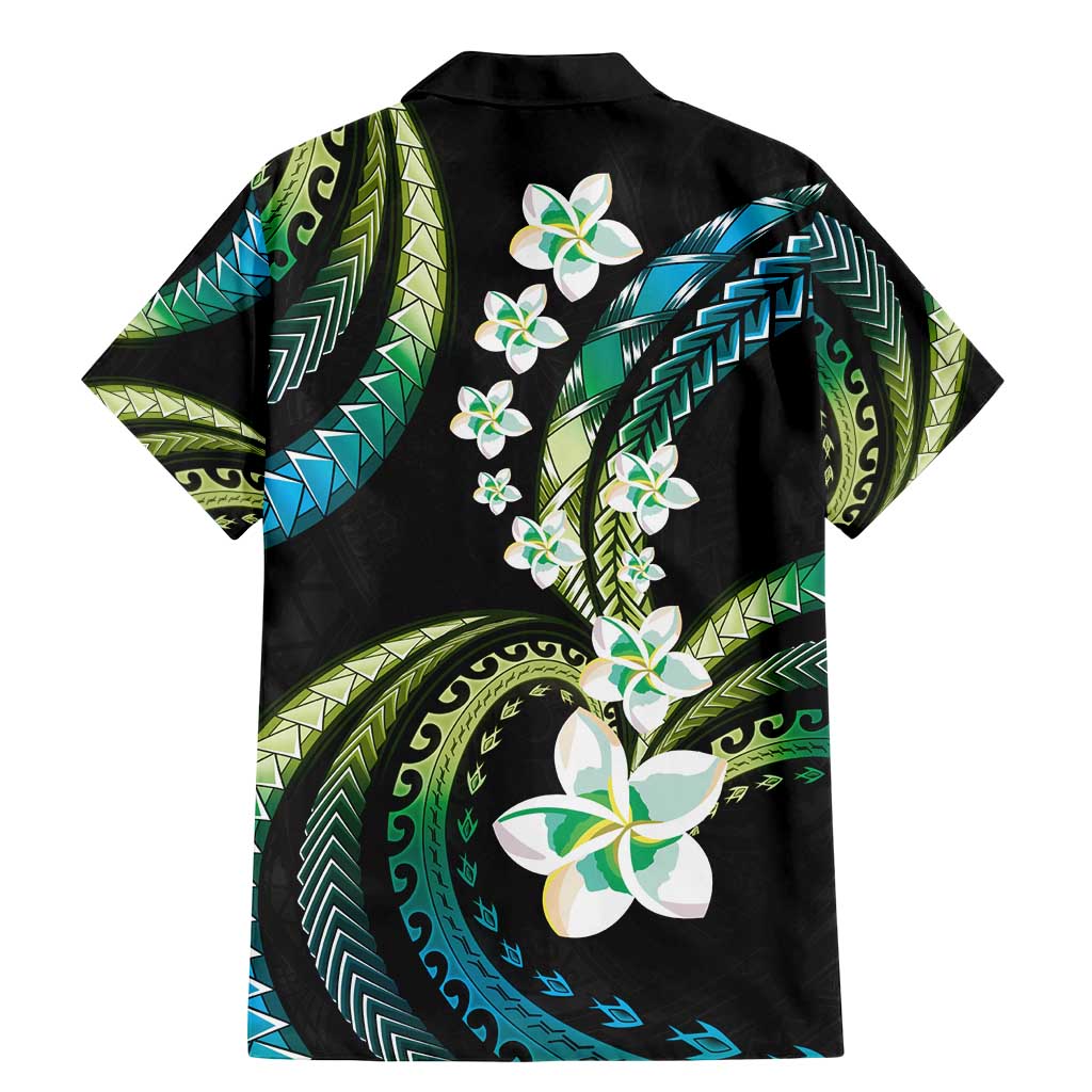 Hawaii Plumeria Family Matching Mermaid Dress and Hawaiian Shirt Chartreuse Cyan Polynesian Pattern
