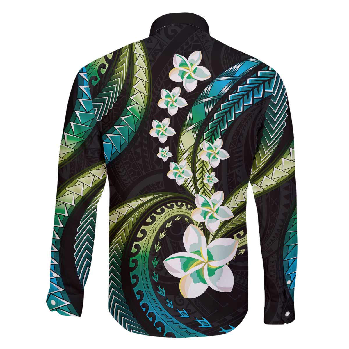 Hawaii Plumeria Family Matching Off The Shoulder Long Sleeve Dress and Hawaiian Shirt Chartreuse Cyan Polynesian Pattern