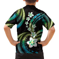 Hawaii Plumeria Family Matching Tank Maxi Dress and Hawaiian Shirt Chartreuse Cyan Polynesian Pattern