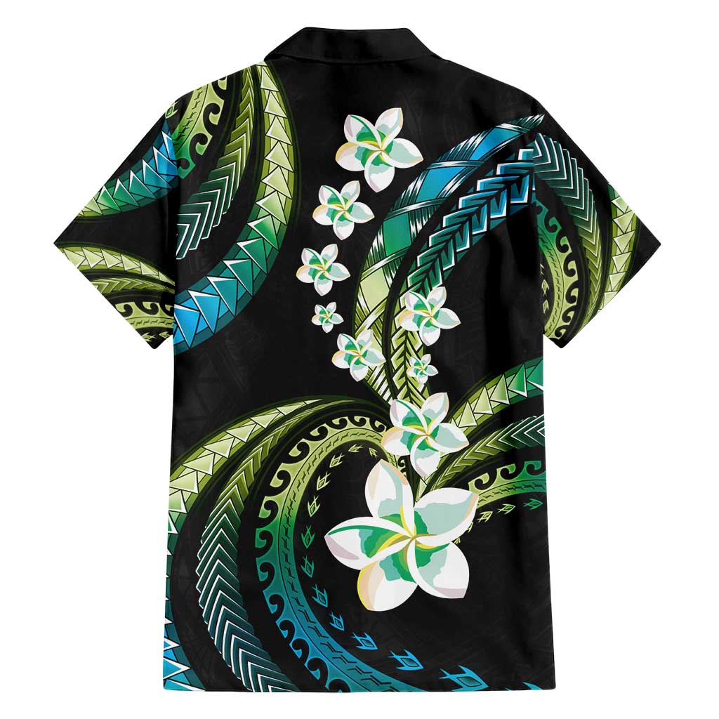 Hawaii Plumeria Family Matching Tank Maxi Dress and Hawaiian Shirt Chartreuse Cyan Polynesian Pattern