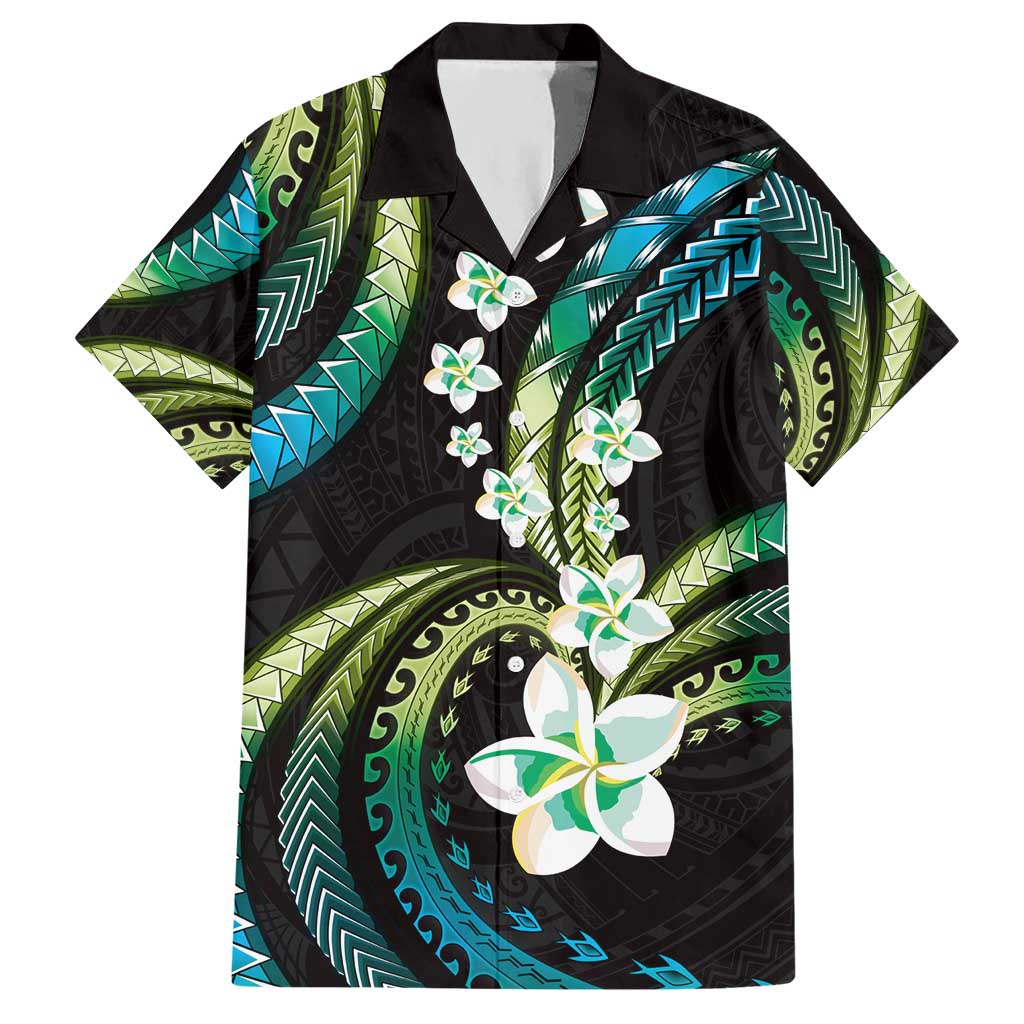 Hawaii Plumeria Hawaiian Shirt Chartreuse Cyan Polynesian Pattern LT01 Cyan - Polynesian Pride