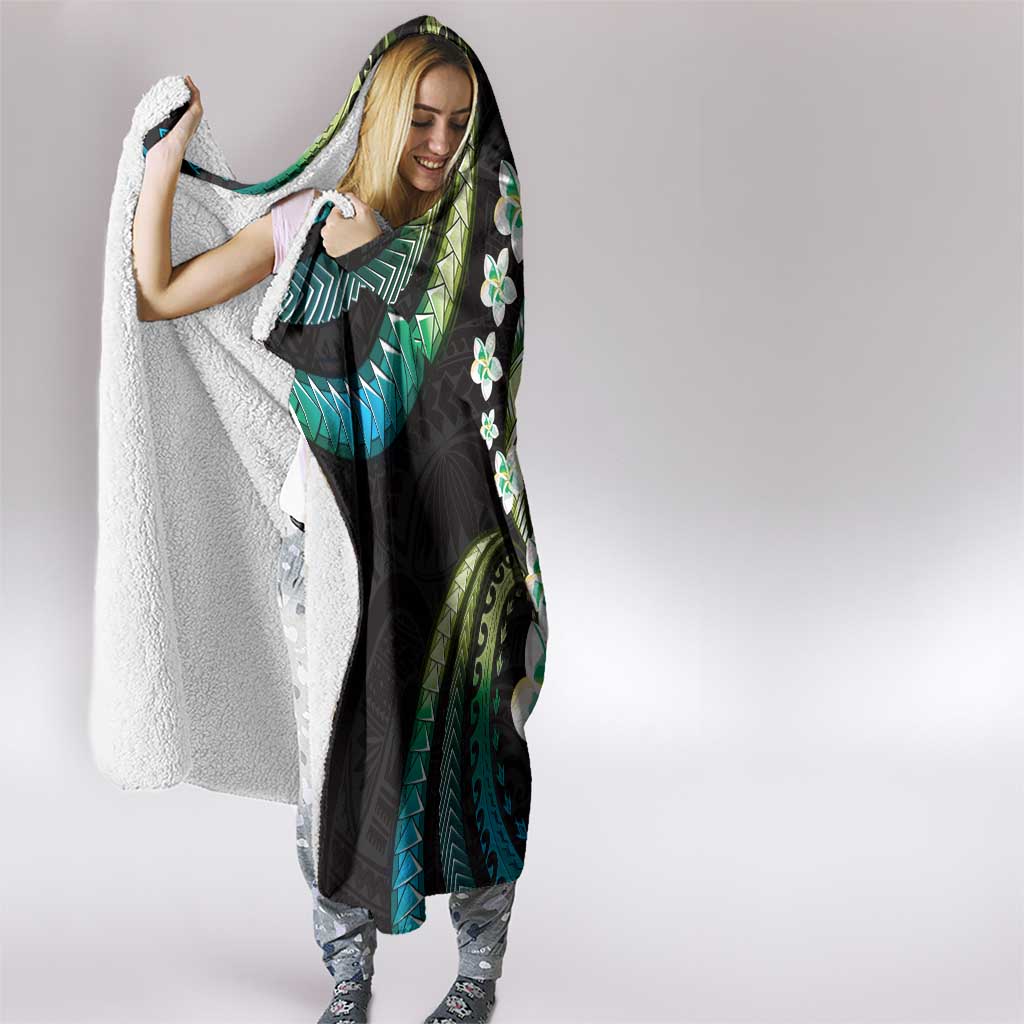 Hawaii Plumeria Hooded Blanket Chartreuse Cyan Polynesian Pattern LT01 - Polynesian Pride