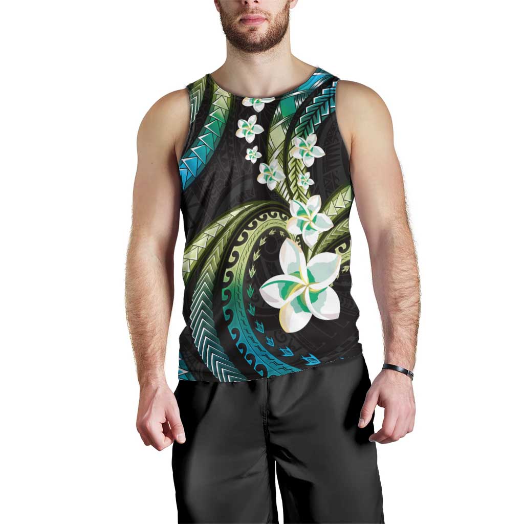 Hawaii Plumeria Men Tank Top Chartreuse Cyan Polynesian Pattern LT01 - Polynesian Pride