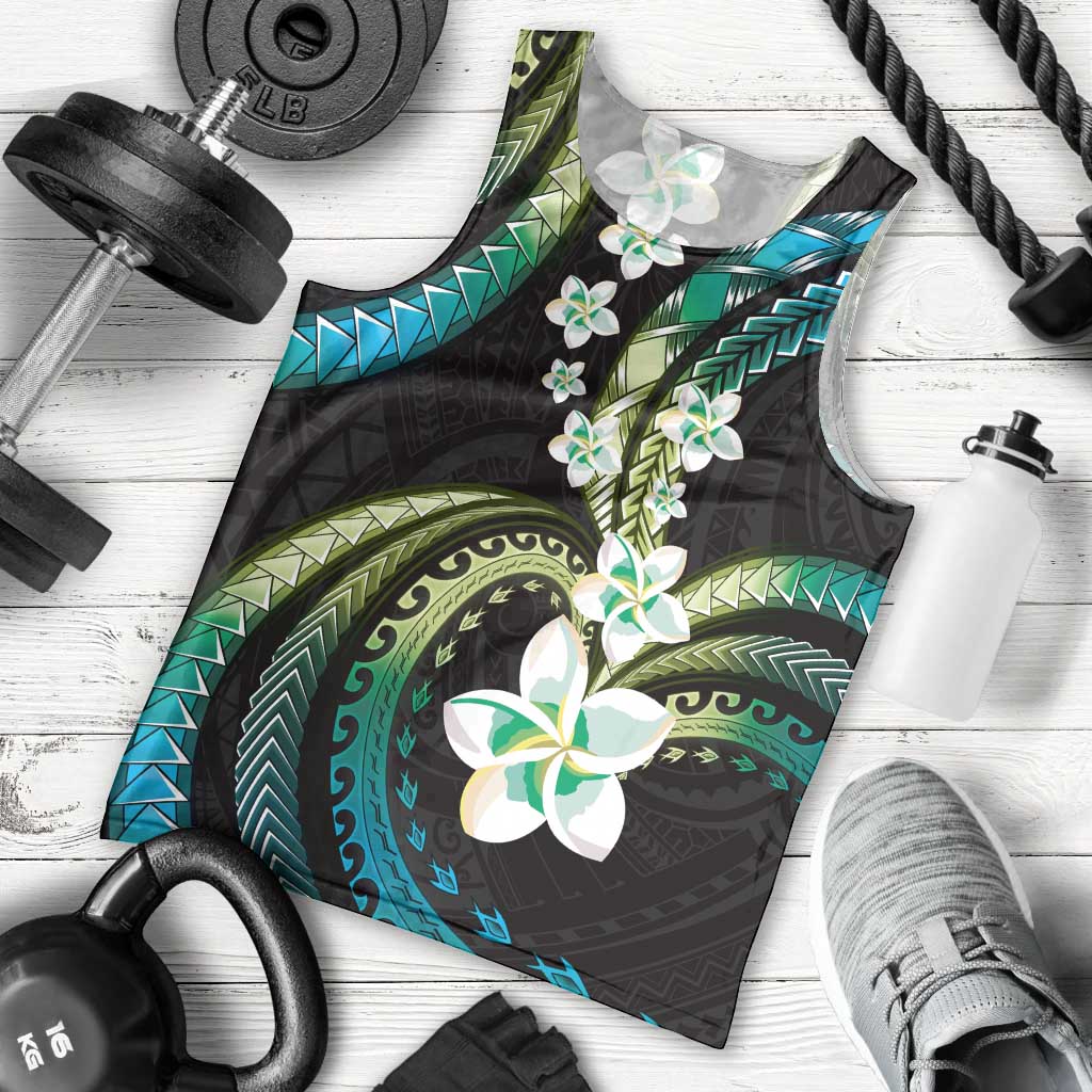 Hawaii Plumeria Men Tank Top Chartreuse Cyan Polynesian Pattern LT01 - Polynesian Pride