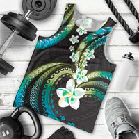 Hawaii Plumeria Men Tank Top Chartreuse Cyan Polynesian Pattern LT01 - Polynesian Pride