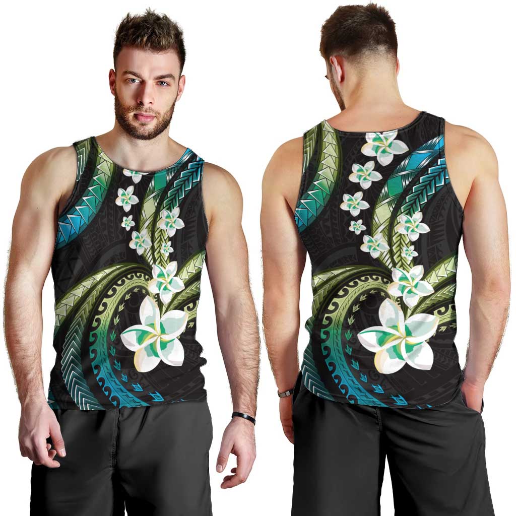 Hawaii Plumeria Men Tank Top Chartreuse Cyan Polynesian Pattern LT01 - Polynesian Pride