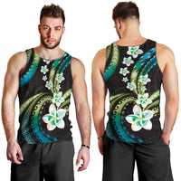 Hawaii Plumeria Men Tank Top Chartreuse Cyan Polynesian Pattern LT01 - Polynesian Pride