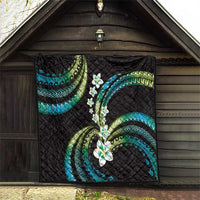 Hawaii Plumeria Quilt Chartreuse Cyan Polynesian Pattern