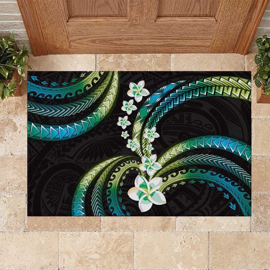 Hawaii Plumeria Rubber Doormat Chartreuse Cyan Polynesian Pattern LT01 Cyan - Polynesian Pride