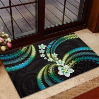 Hawaii Plumeria Rubber Doormat Chartreuse Cyan Polynesian Pattern LT01 - Polynesian Pride