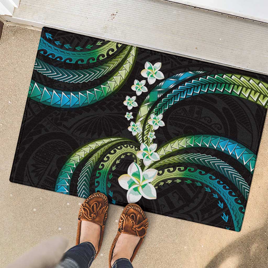 Hawaii Plumeria Rubber Doormat Chartreuse Cyan Polynesian Pattern LT01 - Polynesian Pride