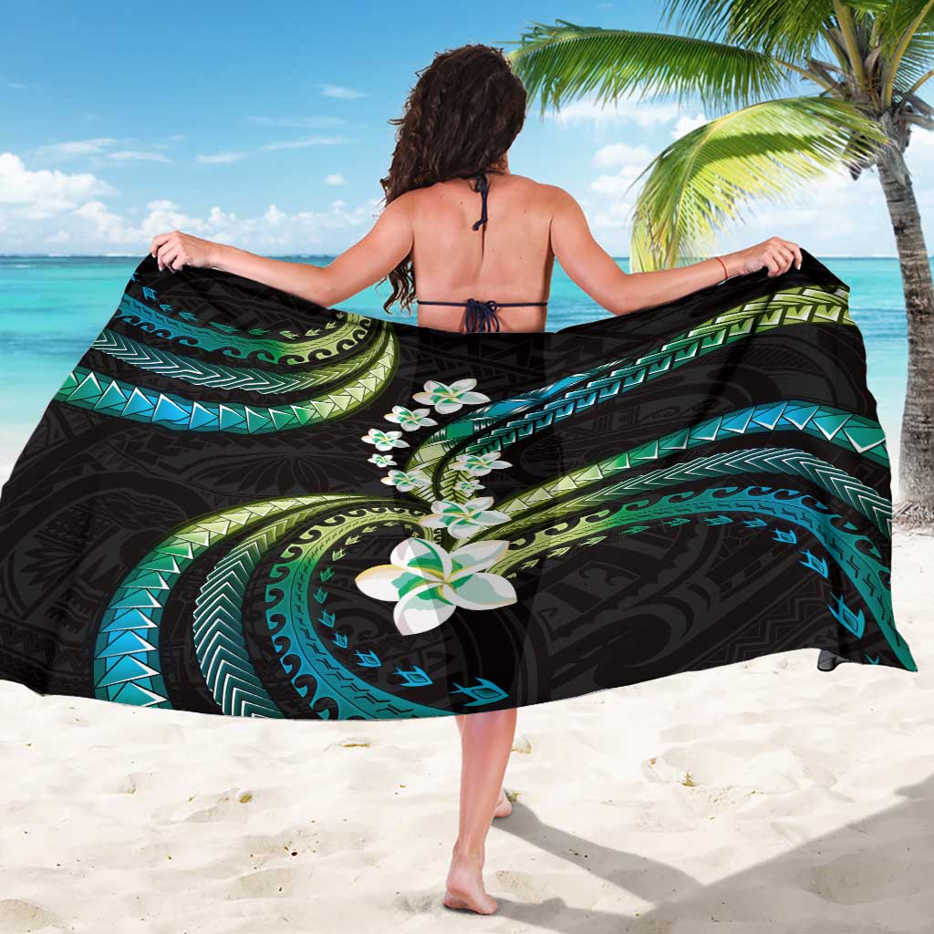 Hawaii Plumeria Sarong Chartreuse Cyan Polynesian Pattern