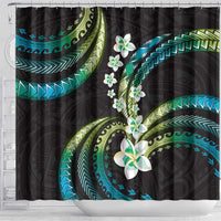 Hawaii Plumeria Shower Curtain Chartreuse Cyan Polynesian Pattern