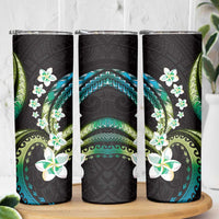 Hawaii Plumeria Skinny Tumbler Chartreuse Cyan Polynesian Pattern