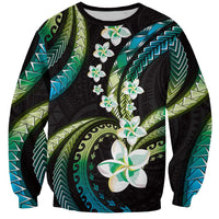 Hawaii Plumeria Sweatshirt Chartreuse Cyan Polynesian Pattern LT01 Unisex Cyan - Polynesian Pride