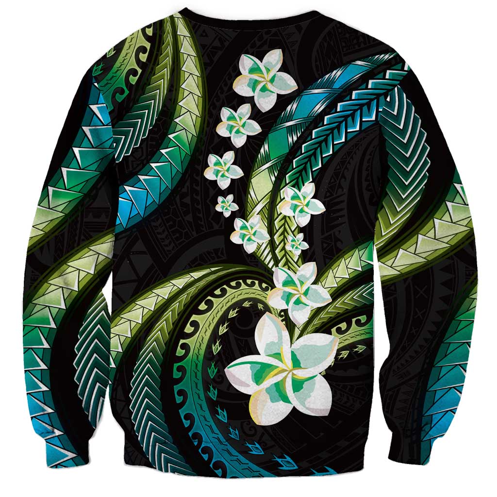 Hawaii Plumeria Sweatshirt Chartreuse Cyan Polynesian Pattern LT01 - Polynesian Pride